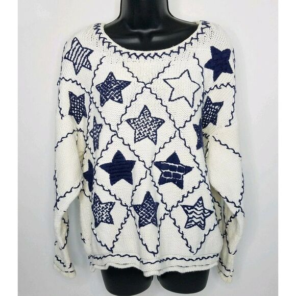 EXPRESS TRICOT Vtg Ramie Oversized Star Sweater - Picture 1 of 4